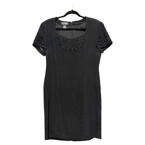 Patrick Collection Vintage Glam Beaded Black Silk Dress Womens 12 Evening‎ Chic